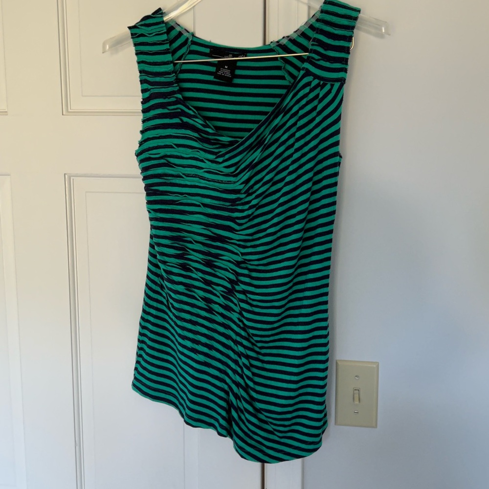 Willi Smith Aqua and Black Striped Tank Top.  Size Medium